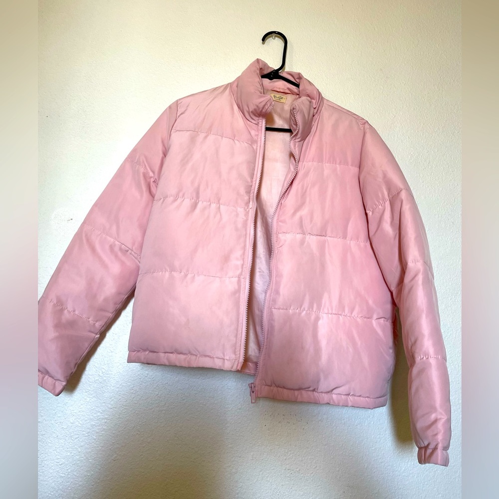 John Galt by Brandy Melville baby pink puffer jacket